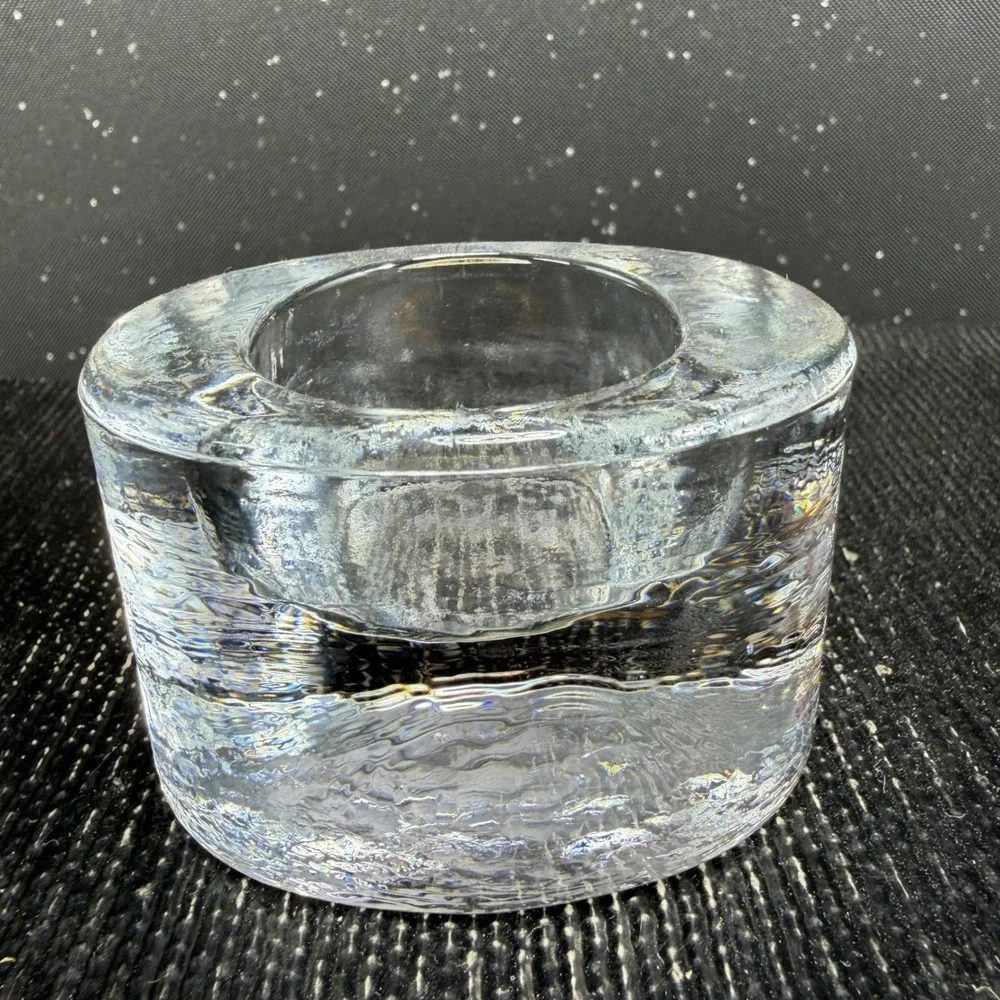 Sweden Textured Clear Ice Glass Votive Tealight Candle Holders Set of 2 Round